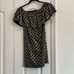 Black and gold off shoulder mini dress